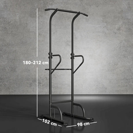 HOMCOM Power Tower Dip Station Pull Up Bar Multi-Function Push Up Equipment with Adjustable Height for Home Gym Strength Training Workout Fitness