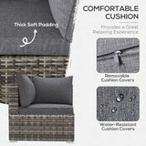Outsunny Outdoor PE Rattan Corner Sofa, Garden Wicker Furniture Single Sofa Chair w/ Cushions, Deep Grey