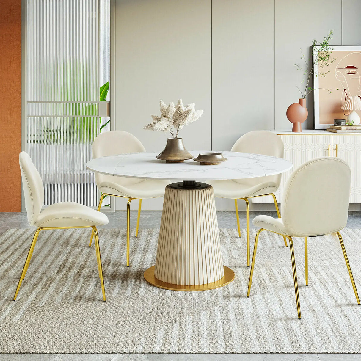 Set of 2 Modern Velvet Dining Chairs with Golden Finished Metal Legs for Kitchen and Dining Room