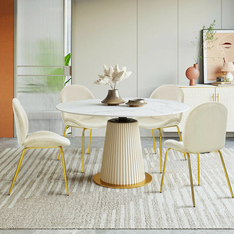 Set of 2 Modern Velvet Dining Chairs with Golden Finished Metal Legs for Kitchen and Dining Room