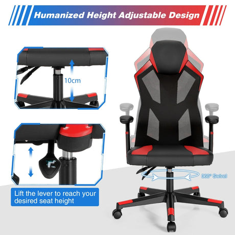 Gaming Chair with Adjustable Mesh Back-Red