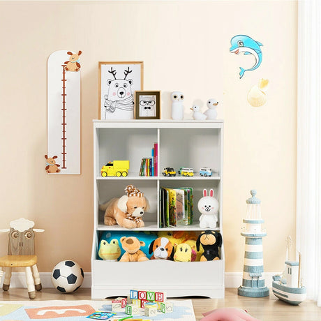 3-Tier Wooden Bookshelf with Spacious Storage Space for Playroom Bedroom