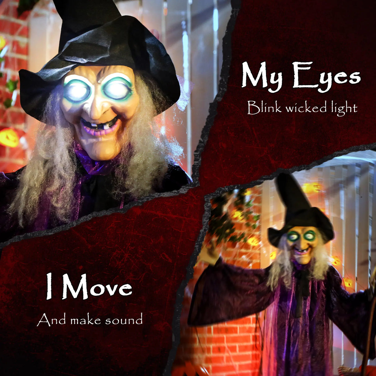 Outsunny 6ft Animated Witch Decoration, with Sound - Purple/White