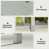Outsunny Rectangle Garden Table with Parasol Hole, Outdoor Dining Table for 6, Patio Table for Balcony, 150cm x 90cm, Light Grey