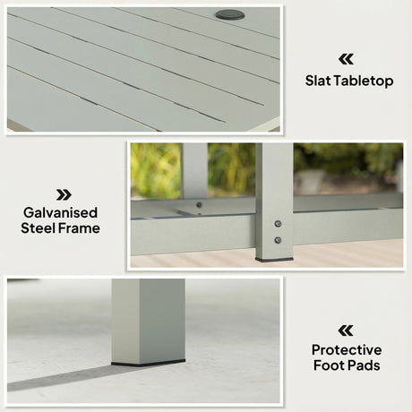 Outsunny Rectangle Garden Table with Parasol Hole, Outdoor Dining Table for 6, Patio Table for Balcony, 150cm x 90cm, Light Grey