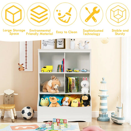 3-Tier Wooden Bookshelf with Spacious Storage Space for Playroom Bedroom