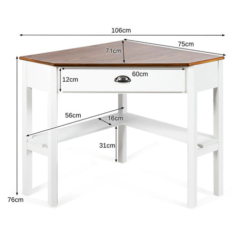 Corner Computer Desk with Drawer &amp; Shelves for Office Natural