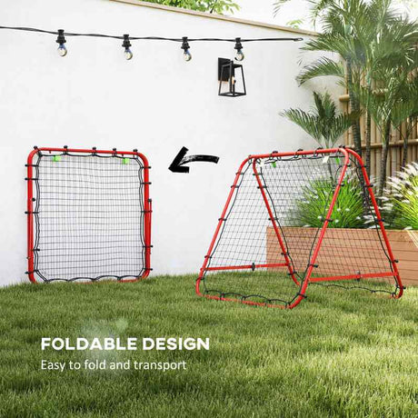 HOMCOM Double Sided Football Rebounder Net, Football Rebound Goal with Five Adjustable Angles, Red