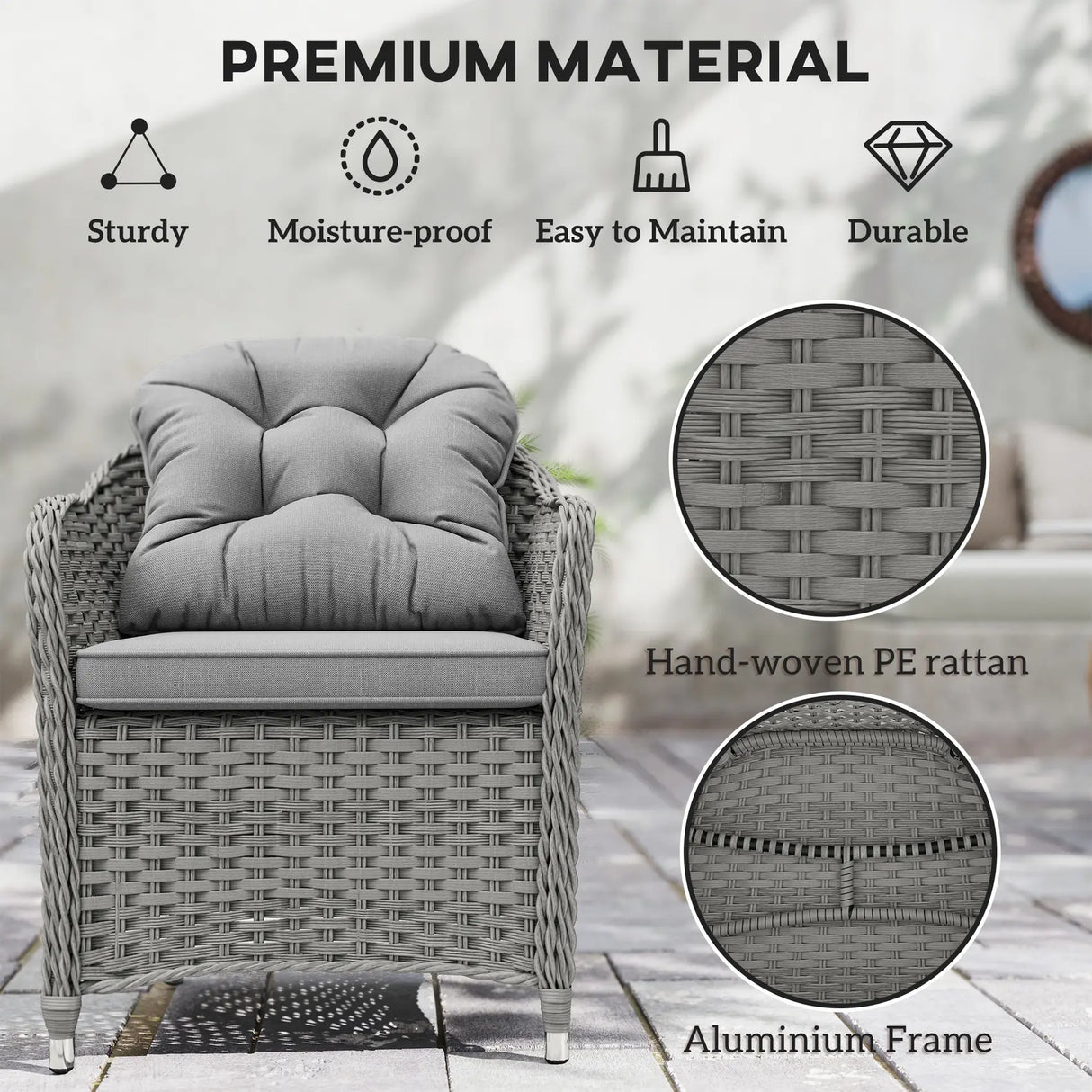 Outsunny Seven-Piece Rattan Dining Set - Light Grey