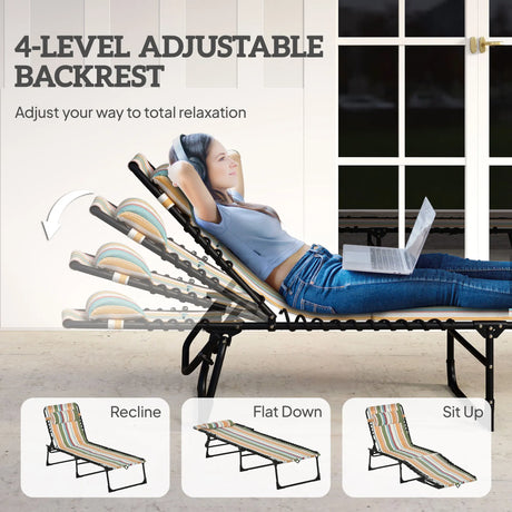 Outsunny Folding Sun Lounger Beach Chaise Chair Garden Reclining Cot Camping Recliner with 4 Position Adjustable Multicolored
