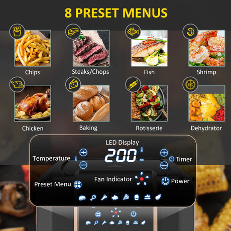 HOMCOM 6.5L Single Basket Air Fryer, 80-200C Temperature, Black and Gold Tone