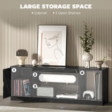 HOMCOM TV Stand Cabinet, Marble Effect TV Unit for up to 55" TVs with Glass Shelf and Storage Cabinet, Entertainment Unit for Living Room, Bedroom, Black