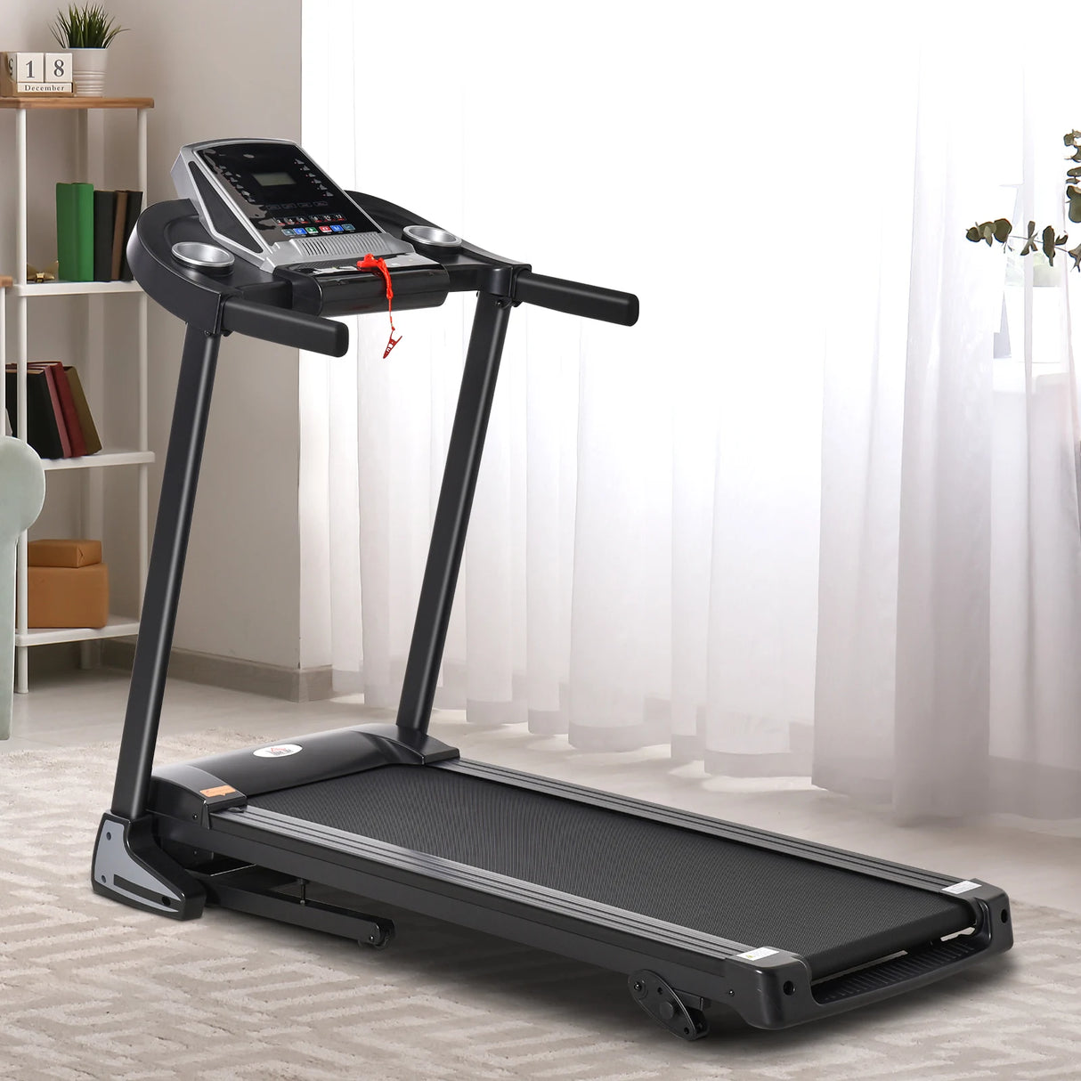 HOMCOM Folding Treadmill, 2.0HP Incline Treadmill Running Machine, 12.8 km/h, with LED Display, Manual Incline, 12 Preset Programs, Drink & Phone Holder for Home Gym Fitness