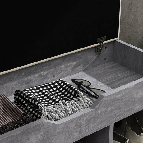 HOMCOM Shoes Cabinet Bench Hidden Storage Padded Seat Organiser Footwear Rack Hallway Grey Wood Grain