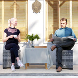 Outsunny Set of 2 Rattan Storage Ottoman, Outdoor Footstool with Removable Cushions, Garden Storage Seat for Balcony, Porch, Living Room, Dark Grey