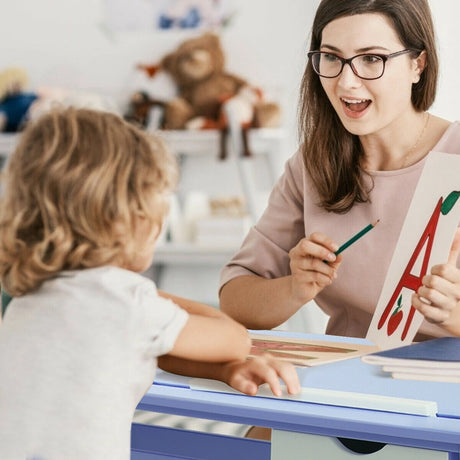 Children's Height Adjustable Tilting Drawing Table with Storage-Blue