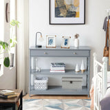 Console Table 3-Tier with Drawer and Storage Shelves-Gray