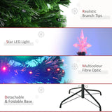 HOMCOM 5 Feet Prelit Artificial Christmas Tree with Multi-Coloured Fiber Optic LED Light, Holiday Home Xmas Decoration, Green