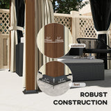 Outsunny 3 x 3(m) Hardtop Gazebo with Galvanised Steel Roof and Water Gutter, Waterproof Permanent Pavilion Garden Gazebo with Netting and Curtains for Patio, Deck, Walnut Wood Finish