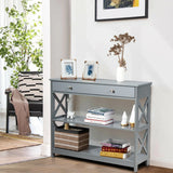 Console Table 3-Tier with Drawer and Storage Shelves-Gray
