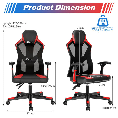 Gaming Chair with Adjustable Mesh Back-Red