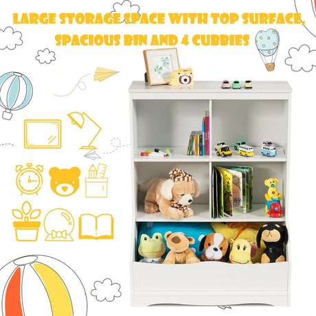 3-Tier Wooden Bookshelf with Spacious Storage Space for Playroom Bedroom