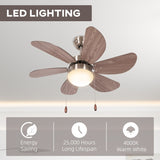 HOMCOM Ceiling Fan with LED Light, Flush Mount Ceiling Fan Lights with 6 Reversible Blades, Pull-chain Switch, Walnut Brown