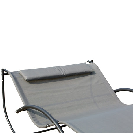 Outsunny Double Sun Lounger, Rocking Lounger Sunbed Daybed with Armrest and Headrest Pillow, for Two, For Outdoor Patio Garden, Grey