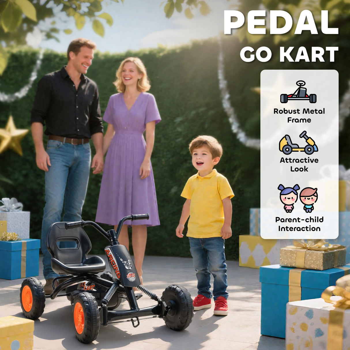 AIYAPLAY Kids Pedal Go Kart with Steel Frame, Sporty Design, for Ages 2-5 Years, Black