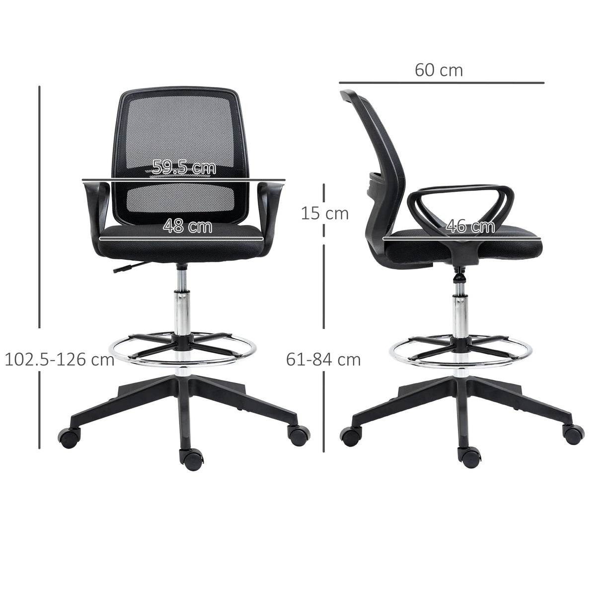 Vinsetto Ergonomic Mesh Back Drafting Chair, Tall Office Chair, Draughtsman Chair with Adjustable Height and Footrest 360 Swivel, Set of 5