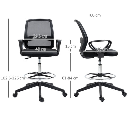 Vinsetto Ergonomic Mesh Back Drafting Chair, Tall Office Chair, Draughtsman Chair with Adjustable Height and Footrest 360 Swivel, Set of 5