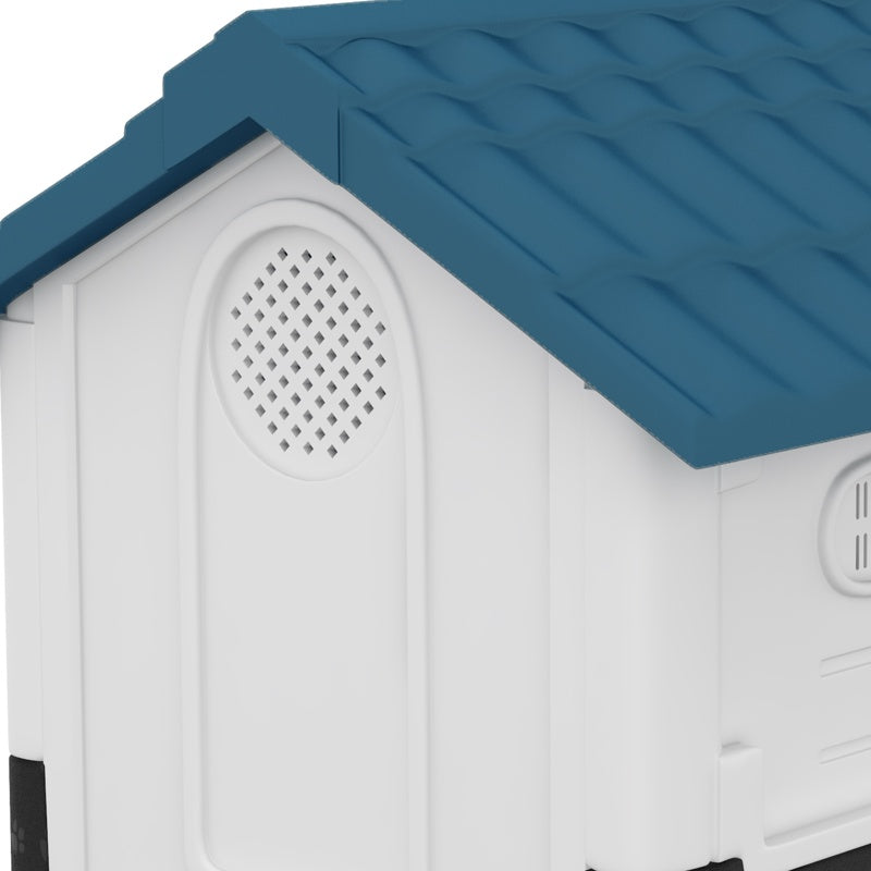 PawHut Plastic Dog Kennel with Windows, for Garden Patio, Miniature and Small Dogs, 80 x 69 x 76cm - Blue