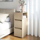 HOMCOM Slim Bedside Table, Narrow Bedside Cabinet with Open Shelf and 2 Drawers for Bedroom, Living Room, Natural Wood Finish