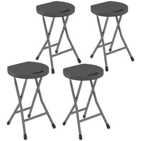 Outsunny Folding Stool Set of 4, Decorative Garden Stool Set with Safety Latch, Foldable Garden Stools with Powder-Coated Steel Legs HDPE Seat and Handle for Indoor and Outdoor, Charcoal Grey