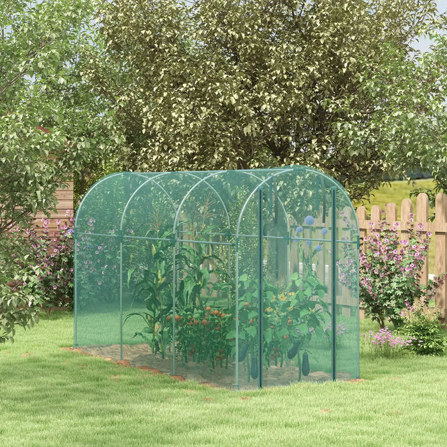 Outsunny 360 x 120cm Galvanised Steel Fruit Cage, Plant Protection Tent with Zipped Door, Green