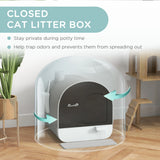 PawHut Hooded Cat Litter Box, Kitten Litter Tray, with Lid, Scoop, Filter, Flap Door, Light Grey