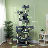 PawHut 206cm Cat Tree, Multi-Level Cat Tower with Scratching Posts and Board, Beds, Condos, Platforms, Toy Balls, Dark Grey