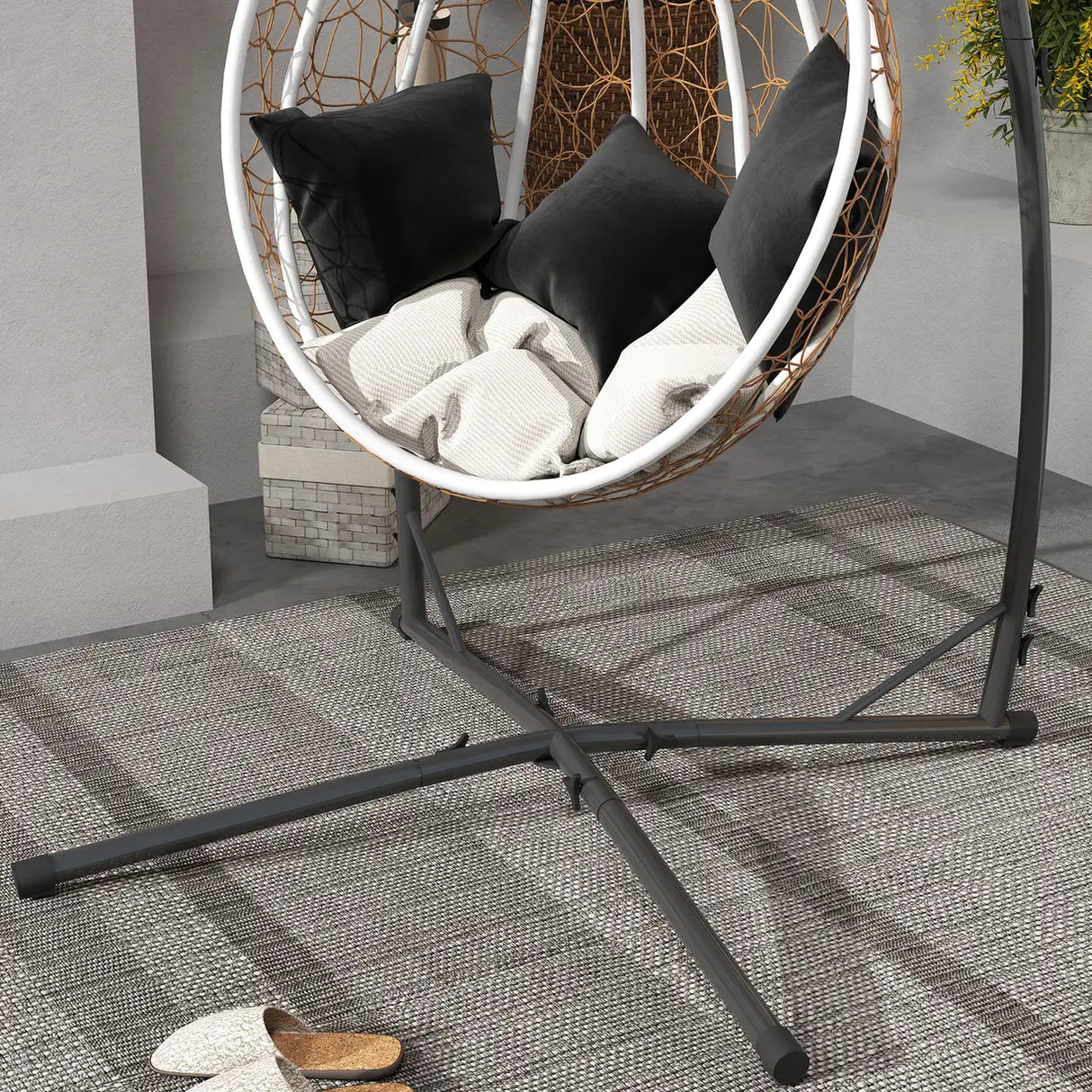 Outsunny Hammock Chair Stand Only, Hanging Chair Stand with X-Shape Base, Heavy Duty Steel Single Hammock Egg Swing Frame for Indoor Outdoor, 150 KG Load Capacity Black