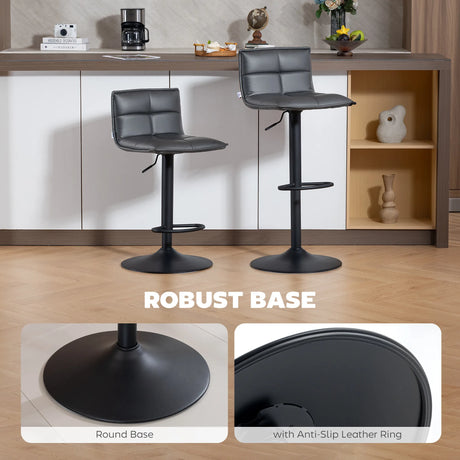 HOMCOM Set of Two Modern Faux Leather Bar Stools - Dark Grey