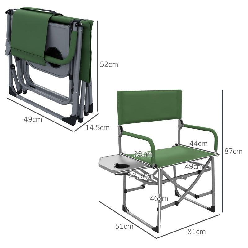 Outsunny Folding Directors Camping Chair, with Side Table - Green