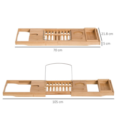 HOMCOM Extendable Bamboo Bathtub Shelf Rack Bath Caddy Tray Bathroom Storage