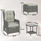 Outsunny 5 Piece Garden Furniture Set, Rattan Reclining Garden Chair Set of 2 with Footstool and Cushion for Balcony, Cream