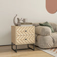 HOMCOM Bedside Table Nightstand Two-Drawer Bedroom Storage Unit Zig Zag Design with Black Metal Handles, Natural