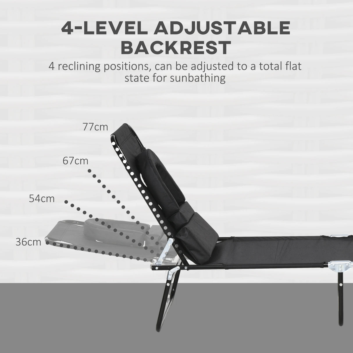 Outsunny Folding Sun Loungers Set of 2 with Face Hole, 4-Position Adjustable Backrest Garden Recliner Chairs Sunbeds, Outdoor Lounge Chairs with 600 D Oxford Cloth Seat, Pillow for Beach, Black