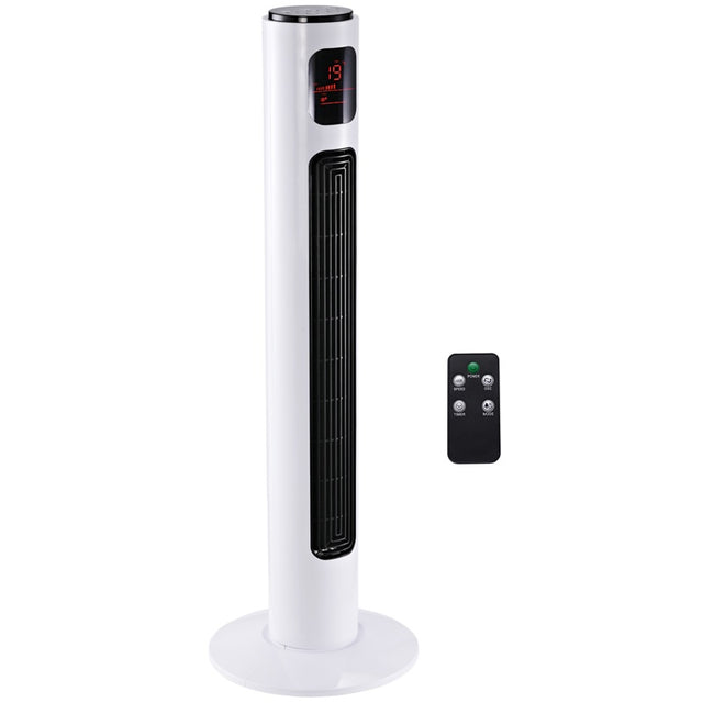 HOMCOM 38'' Freestanding Tower Fan, 3 Speed 3 Mode, 12h Timer, 70 Degree Oscillation, LED Panel, 5M Remote Controller, White