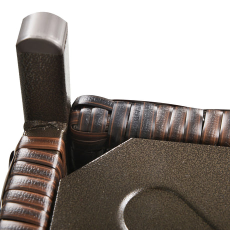 Outsunny Rattan Garden Coffee Table, 55.5 cm Square Wicker Patio Side Coffee Table with 4 cm Umbrella Hole, Metal Bottom and Slatted Top for Outdoor, Balcony, Brown