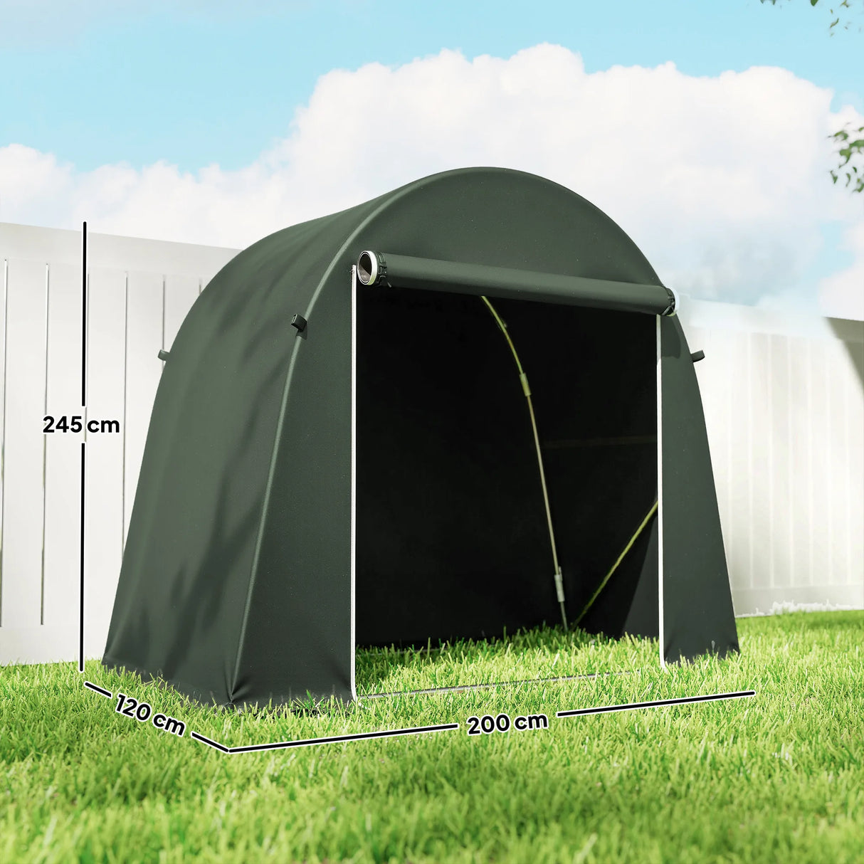 Outsunny 8 x 4 ft Garden Storage Tent, Waterproof Bike Tent with Roll-up Zipper Door and Galvanised Metal Frame, Green