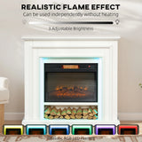 HOMCOM Electric Fireplace with RGB LED Lights, Realistic Flame Effect & 3 Brightness Levels, 1800W Inset Electric Fire and Mantel Reach up to 30 m2 Space with Remote & Timer for Living Room, White