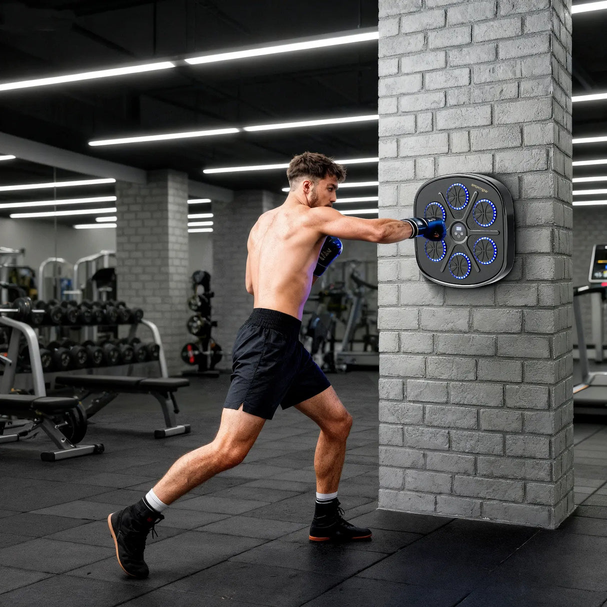 SPORTNOW Music Boxing Machine, Smart Bluetooth Boxing Machine Wall Mounted with 9 Speeds & Modes, LED Lights and Gloves, Punching Pad for Adults, Black
