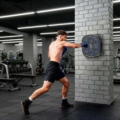 SPORTNOW Music Boxing Machine, Smart Bluetooth Boxing Machine Wall Mounted with 9 Speeds & Modes, LED Lights and Gloves, Punching Pad for Adults, Black